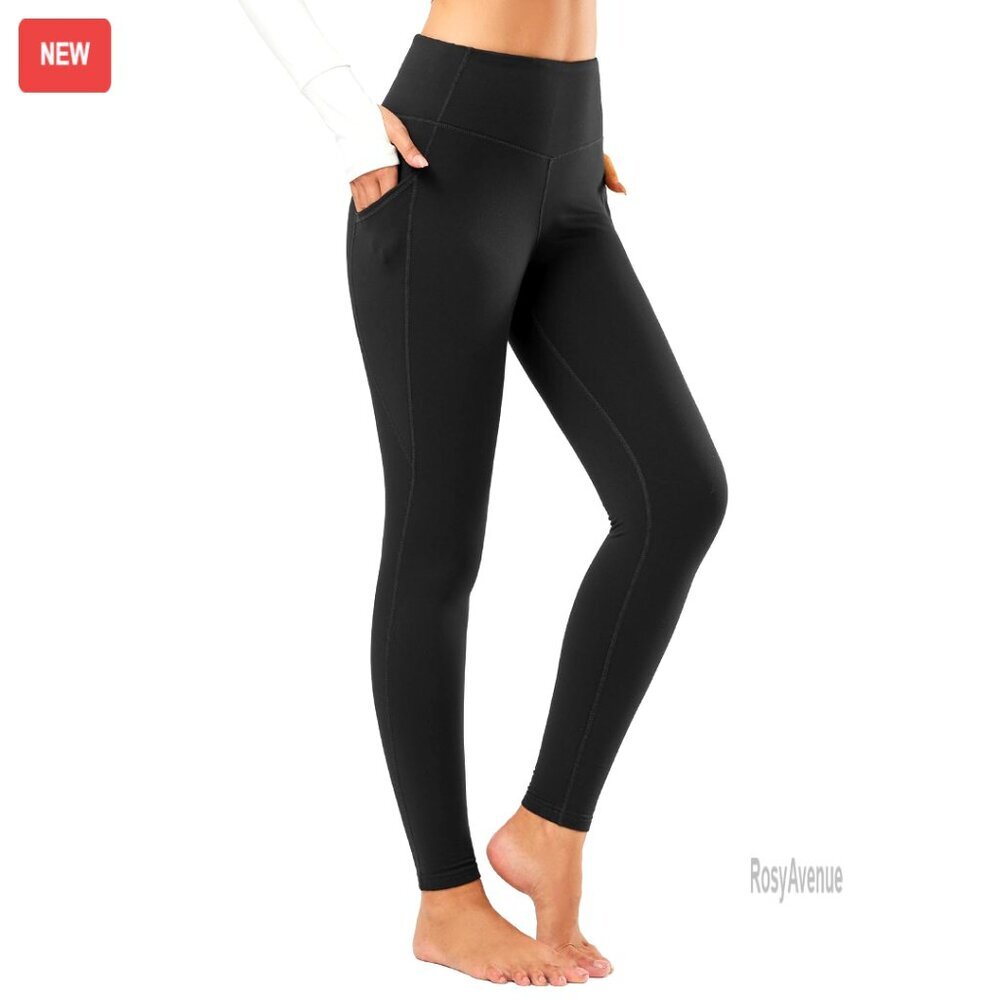 Fleece Lined Thermal Leggings, High Waist, Pockets, Yoga Running Cold Weather